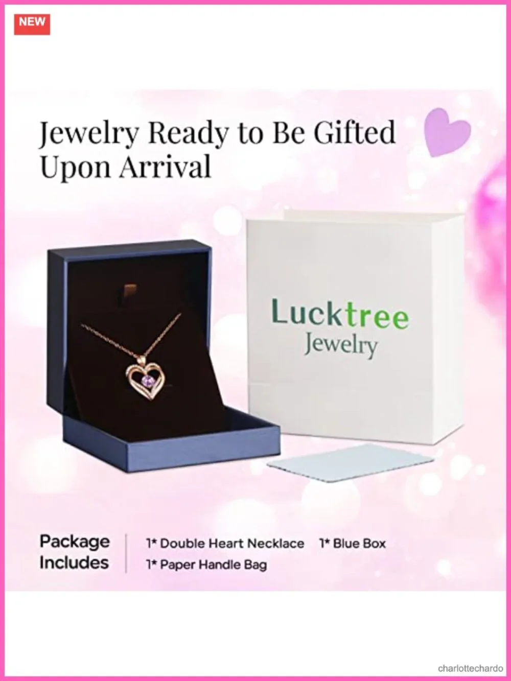18K Rose Gold Plated Heart Necklace 5A Cubic Zirconia Gift for Her